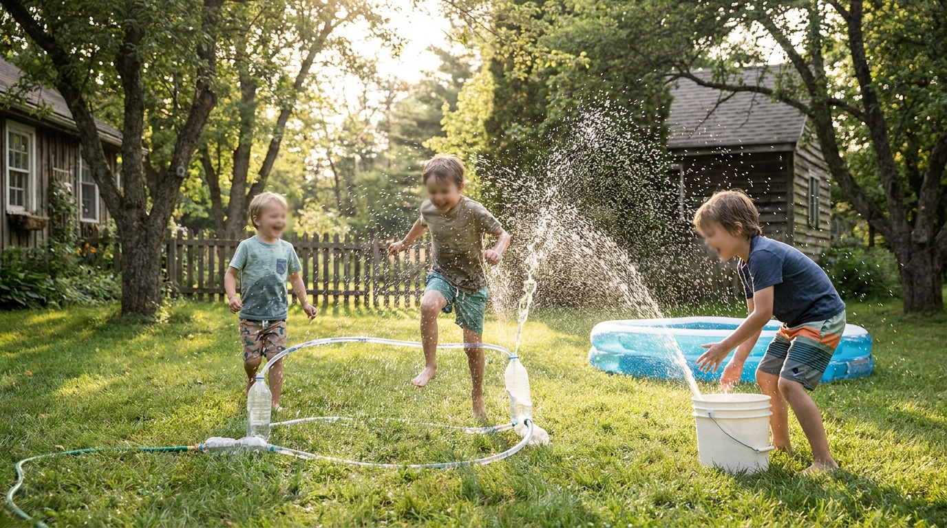 Kids playing — scene for backyard water games for kids without a pool