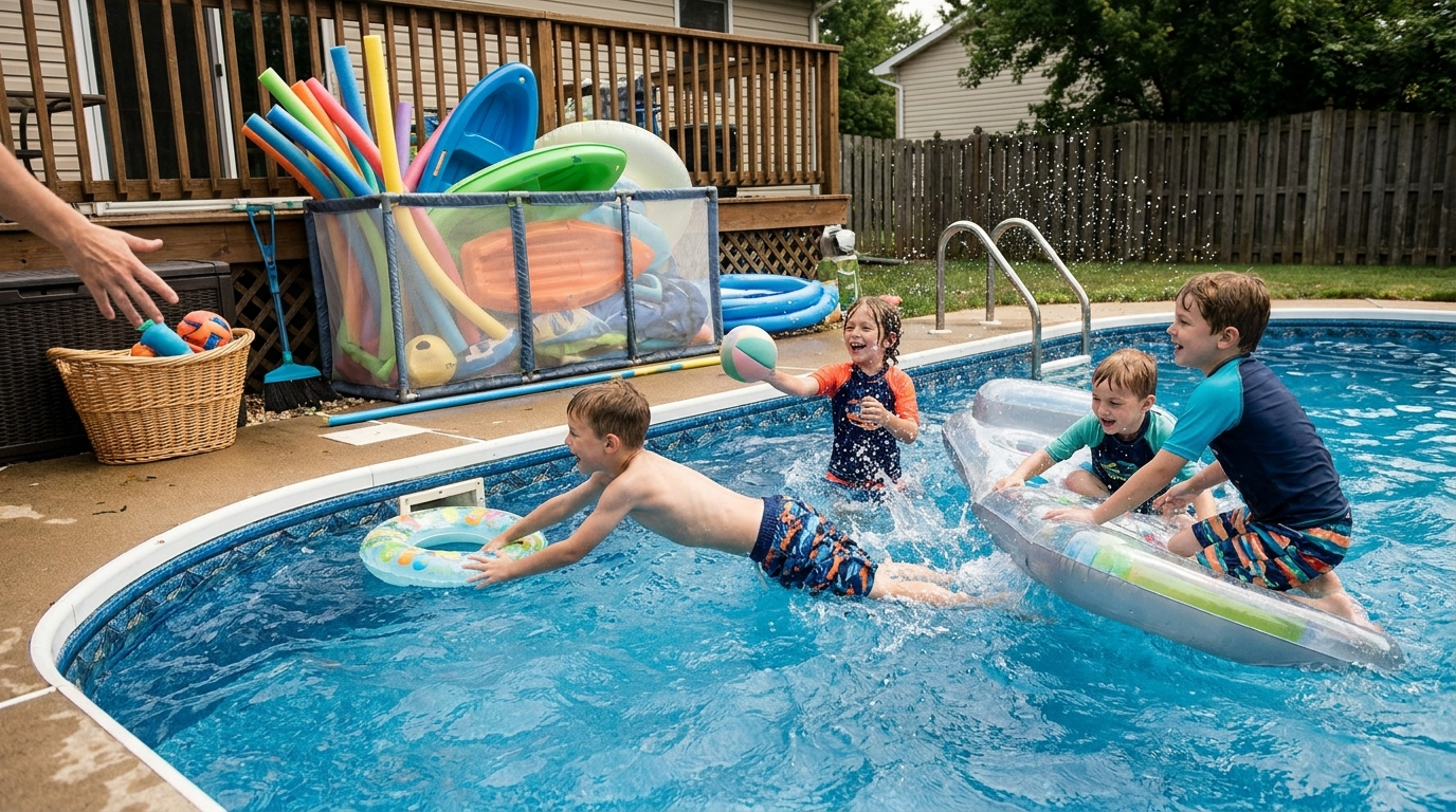 Kids playing — scene for how to organize pool toys