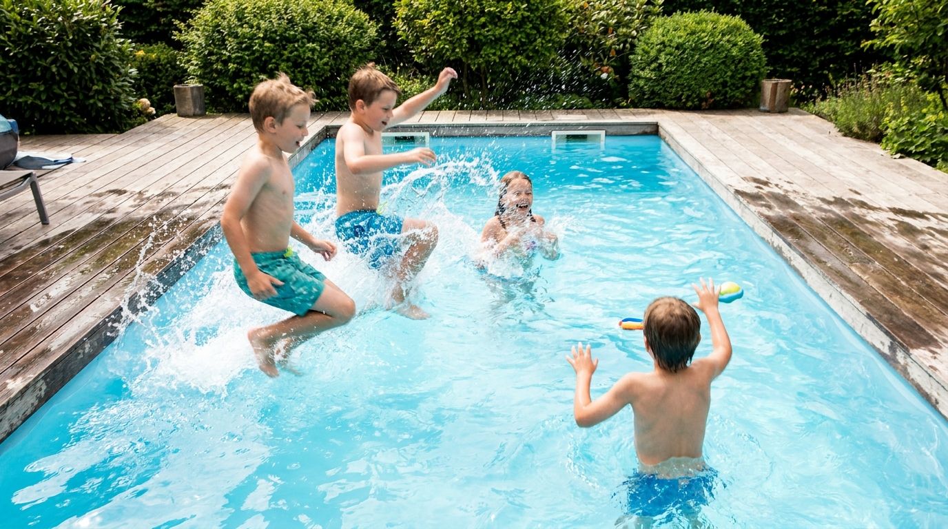 Kids playing — scene for outdoor water play and screen time