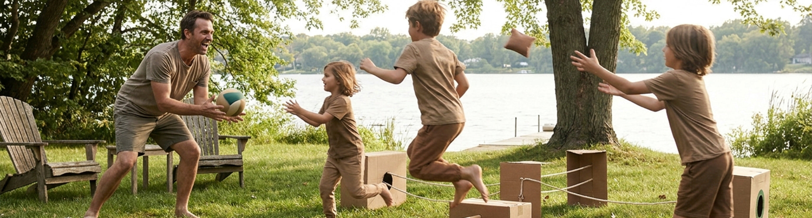Kids playing outside — scene illustrating father's day backyard