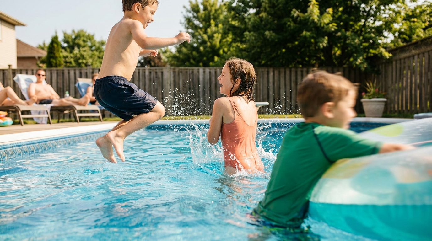 Kids playing outside — scene illustrating are pvc pool toys safe for kids