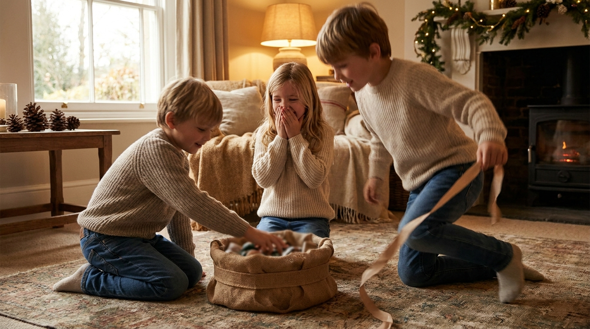 Kids playing — scene for early christmas baskets for kids