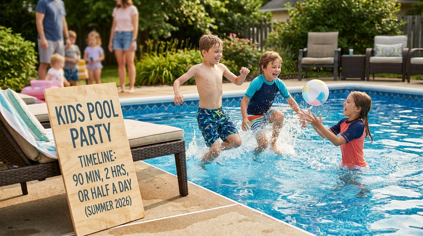 Kids playing — scene for how many hours should a pool party be