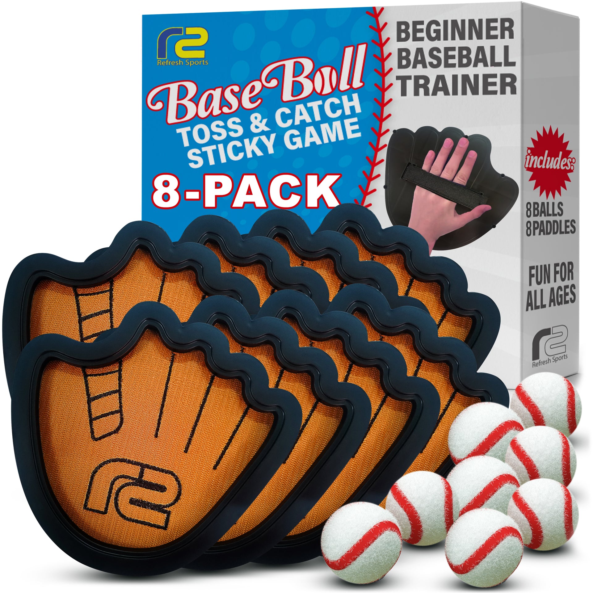 Baseball Sticky Paddle Toss & Catch Game - 8 Pack
