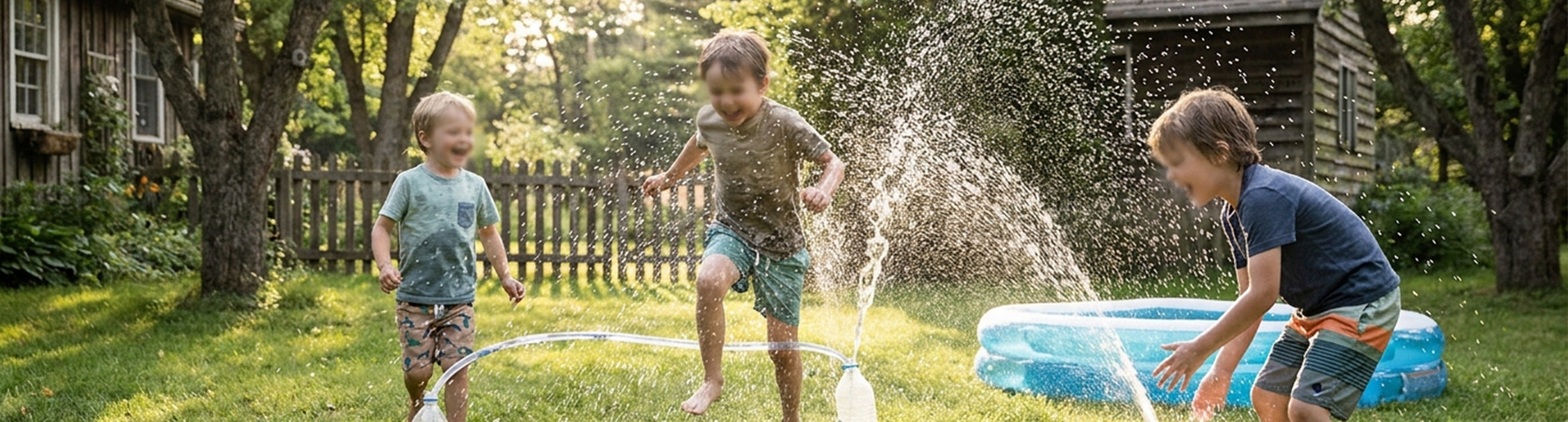 Kids playing outside — scene illustrating backyard water games for kids without a pool