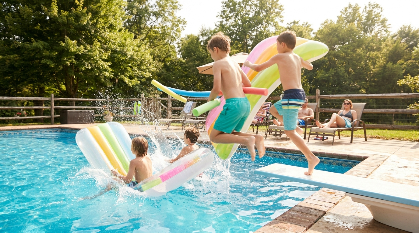 Kids playing outside — scene illustrating best pool toys to take on vacation