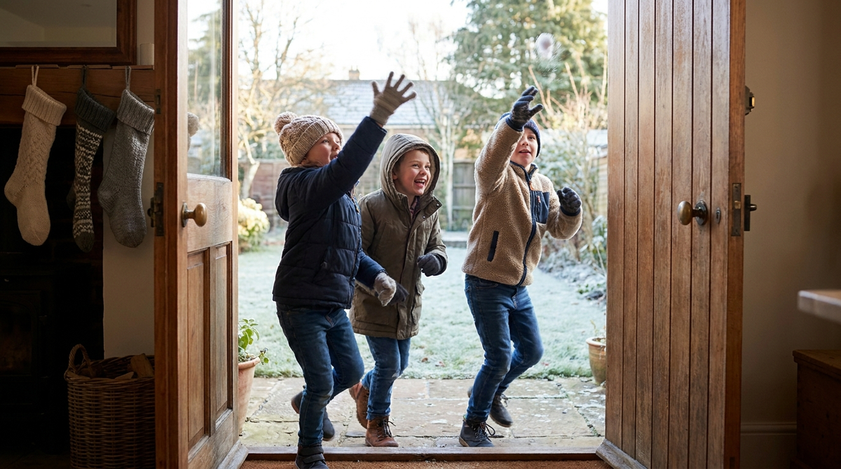 Kids playing outside — scene illustrating flying toy stocking stuffers for kids