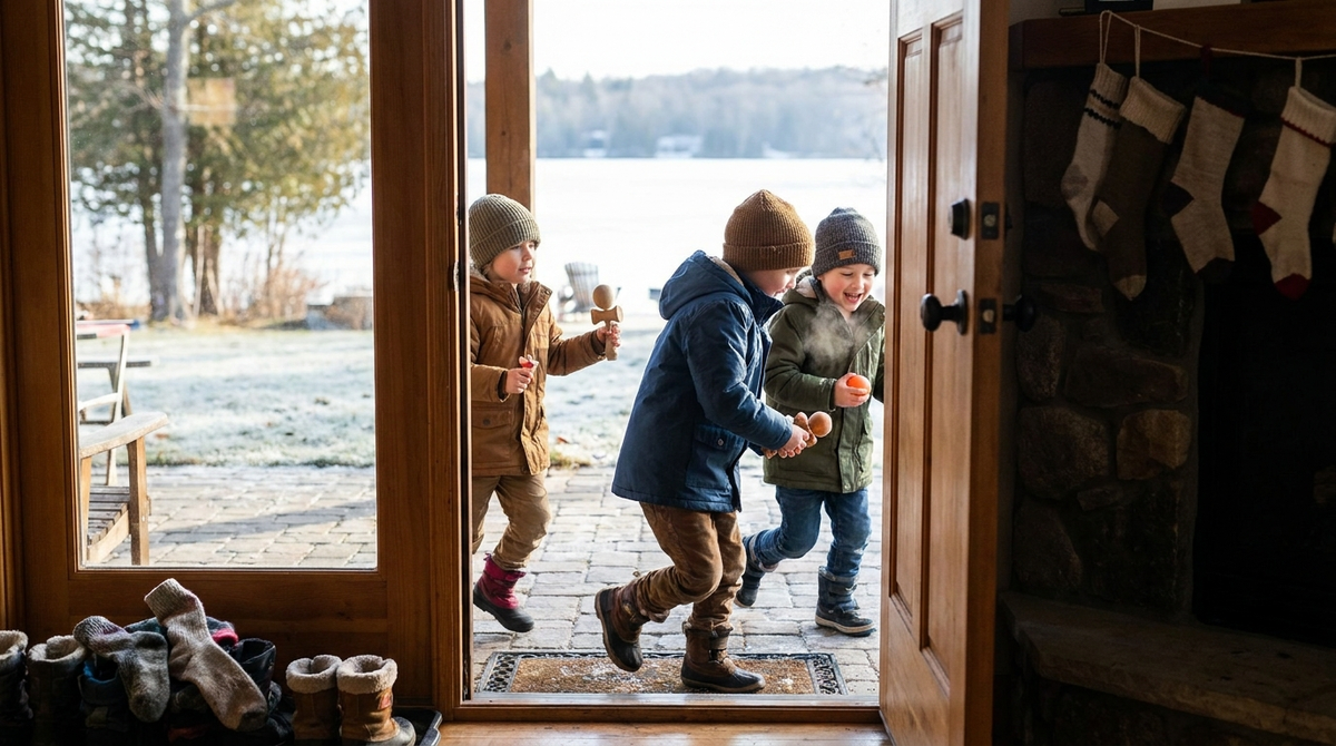 Kids playing outside — scene illustrating stocking stuffer traditions for kids